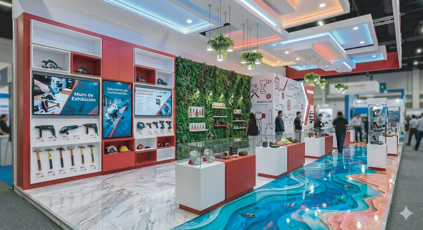 Exhibidores de herramientas y material POP en feria comercial